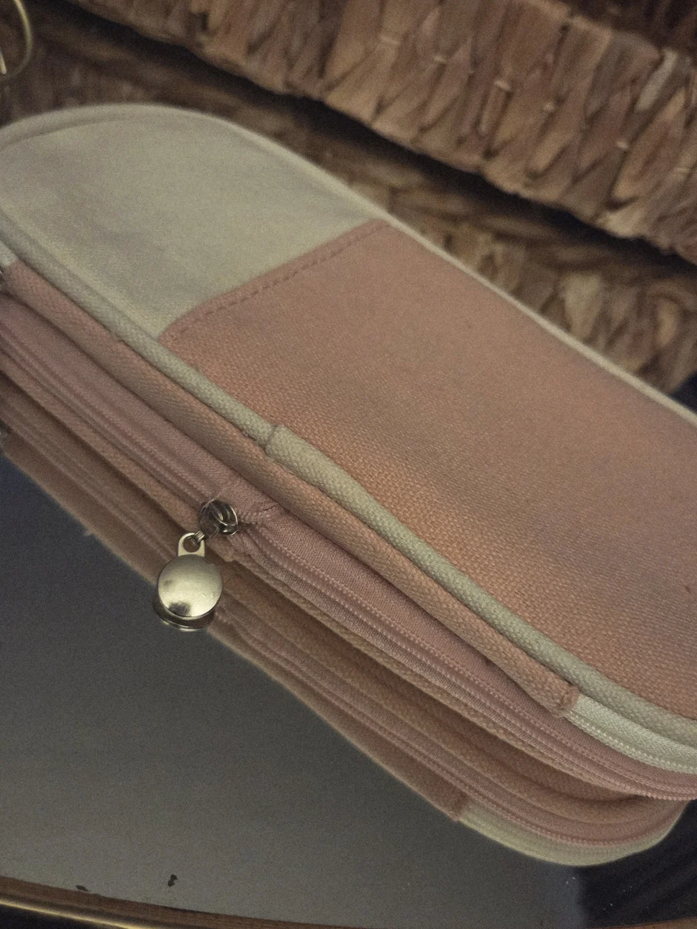 NWT Pink Canvas Cosmetic Organizer Makeup Brush Travel Case | Multi-Compartment